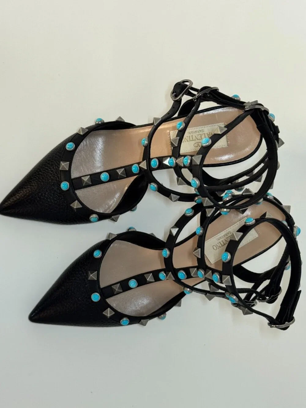 Valentino Garavani Rockstud Rolling Noir Turquoise Leather Pumps IT 36 US 6